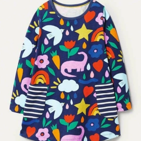 Mini Boden | Dresses | Mini Boden Rainbow Dinosaur Tunic Dress Sz 56 |  Poshmark